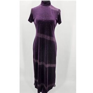 Y2K‎ Jessica Howard Petite purple Velvet Rhinestone Mock Neck Midi Dress Size 6